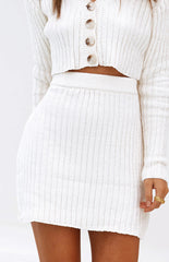 Beige Ribbed Knit Mini Skirt