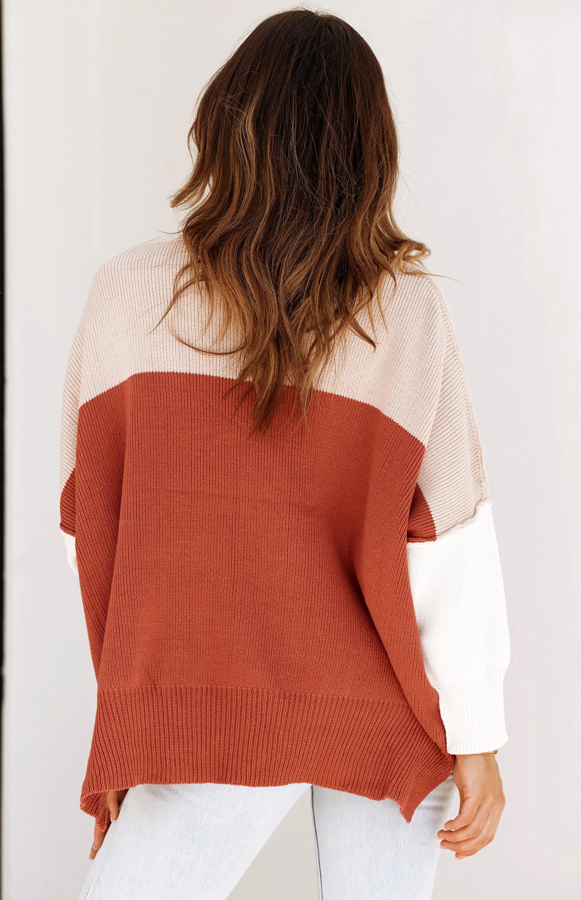 Brown Colorblocked Knit Sweater