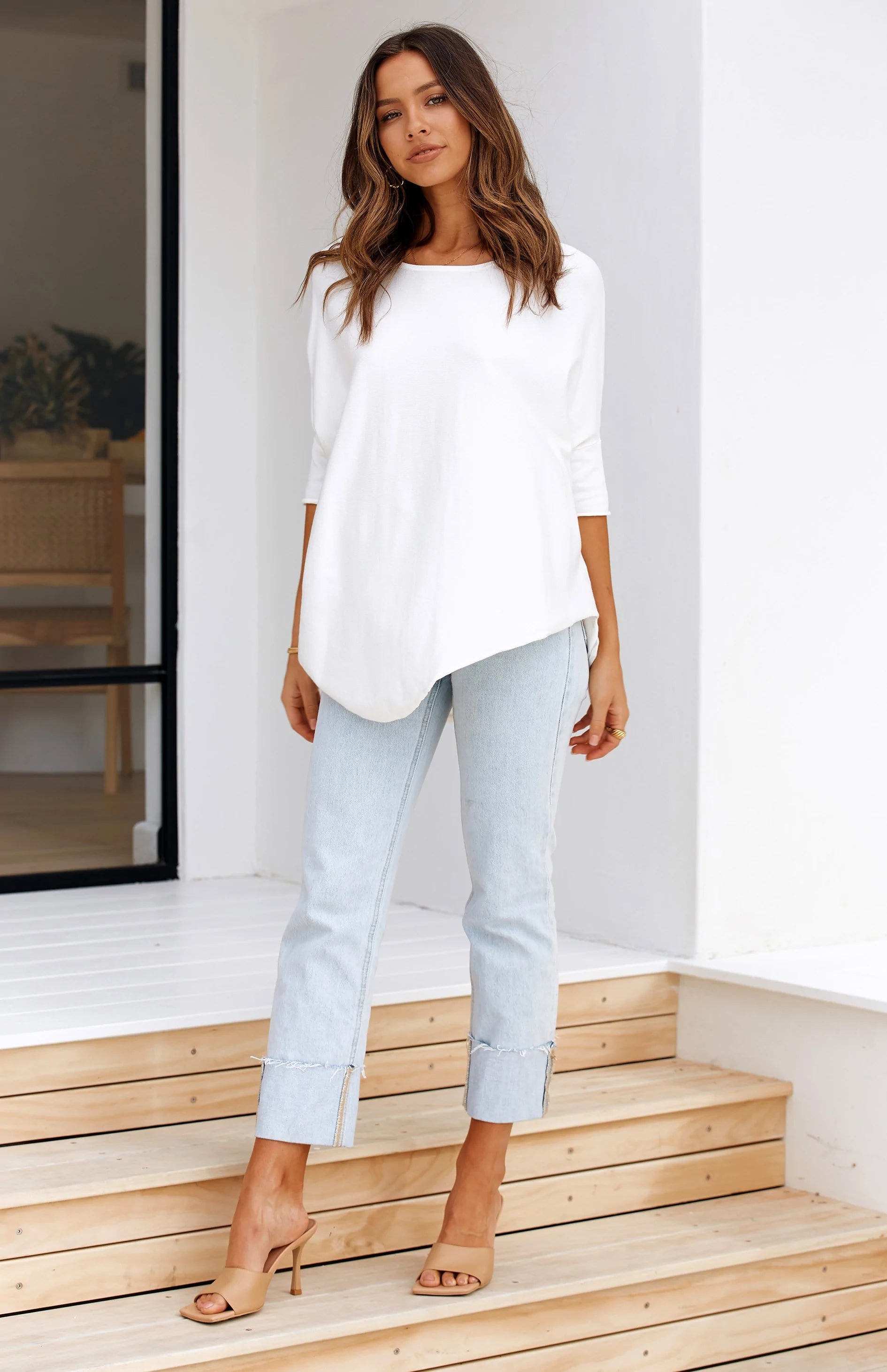 White Batwing Knit Top