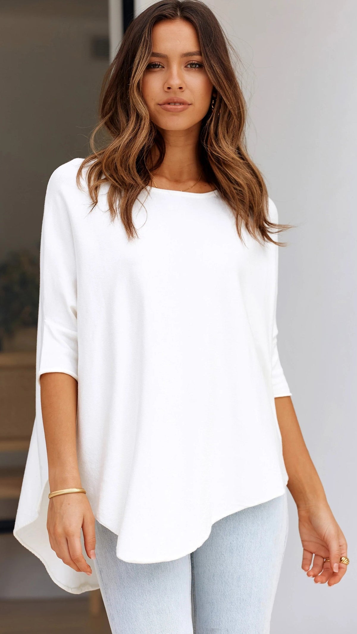 White Batwing Knit Top