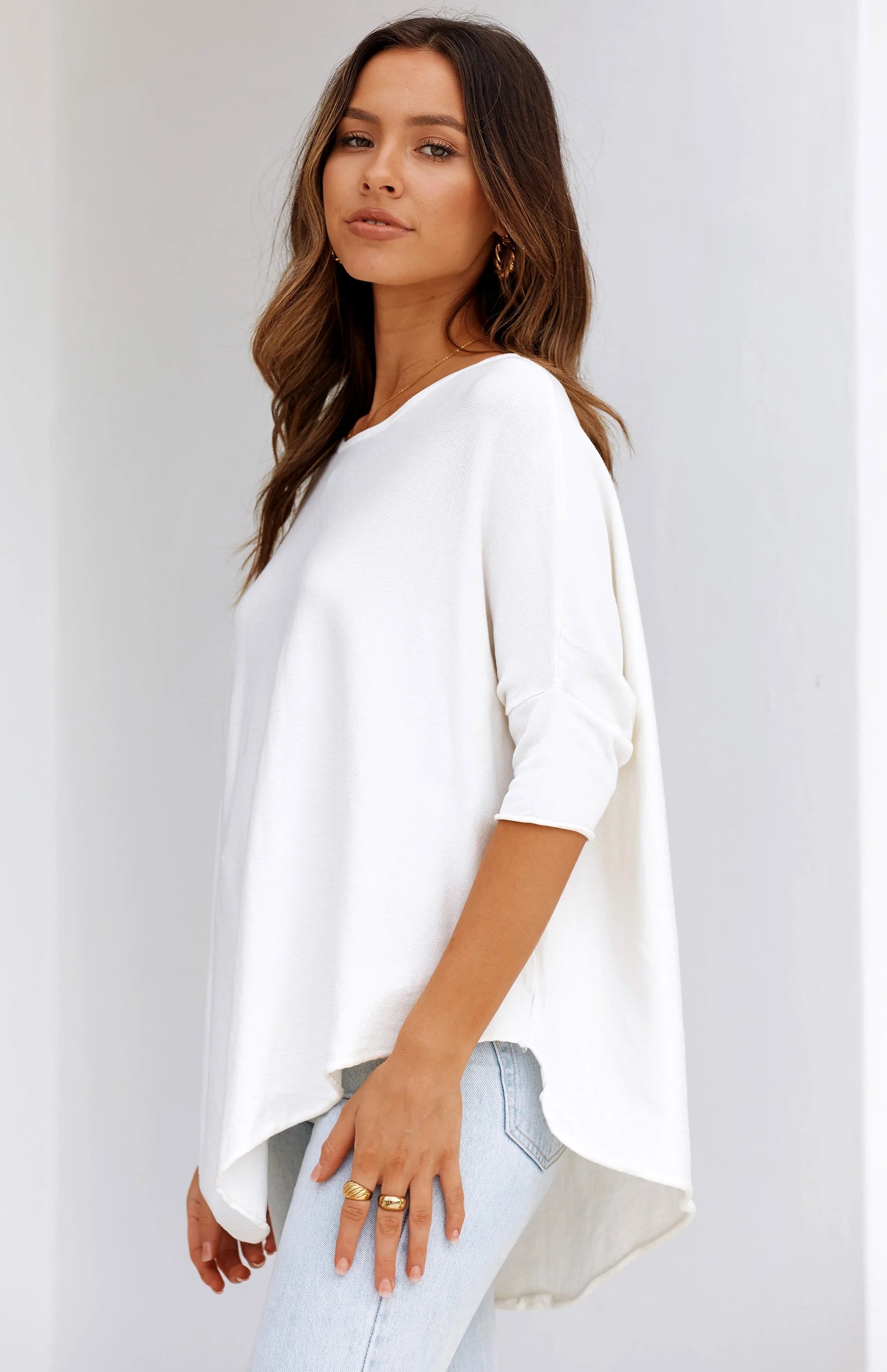 White Batwing Knit Top