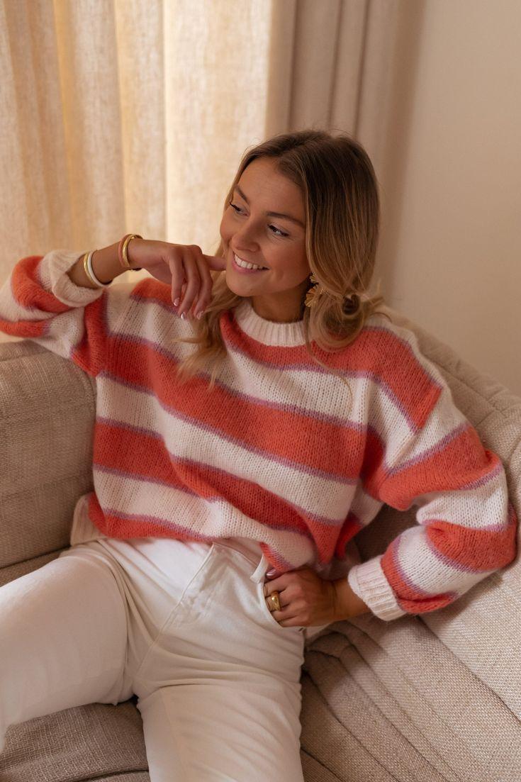 Orange Striped Knit Sweater