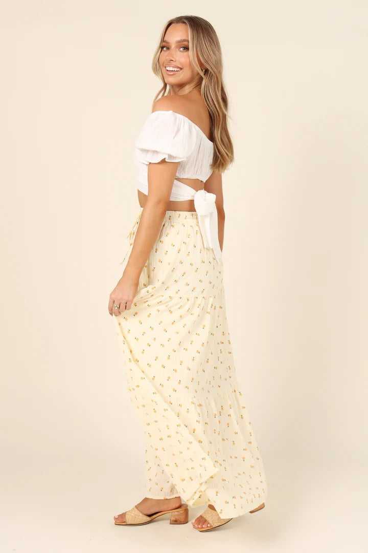 Pastel Yellow Floral Withdraw Maxi Skirts