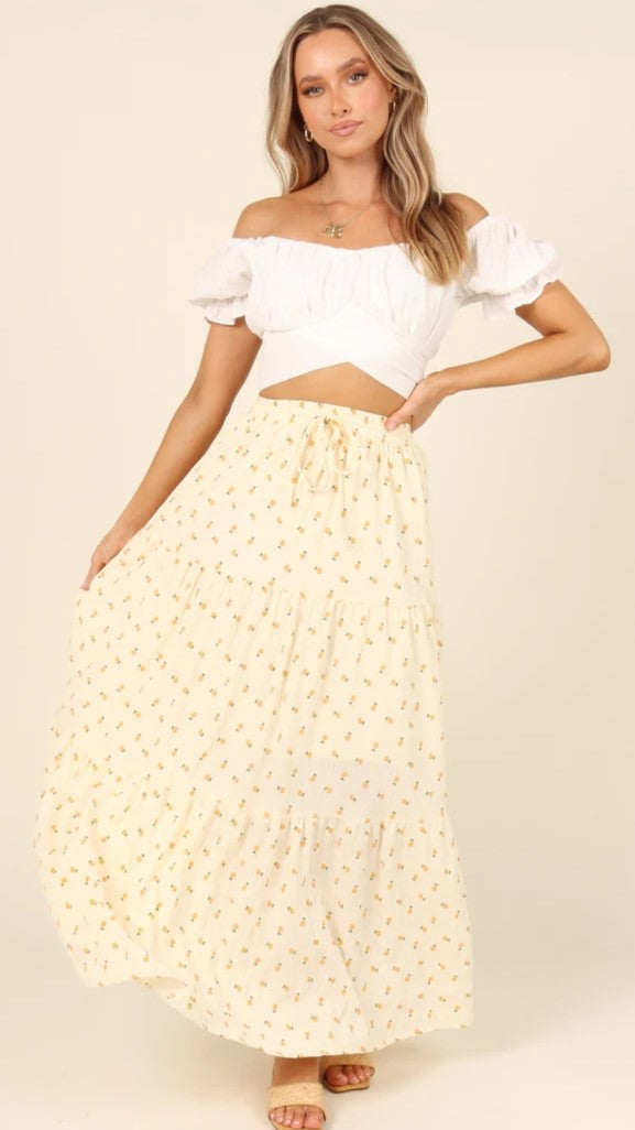 Pastel Yellow Floral Withdraw Maxi Skirts