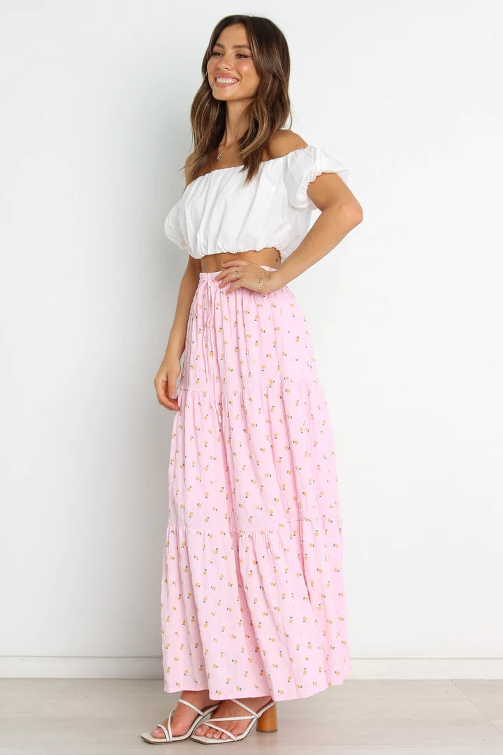 Blush Pink Floral Withdraw Maxi Skirts