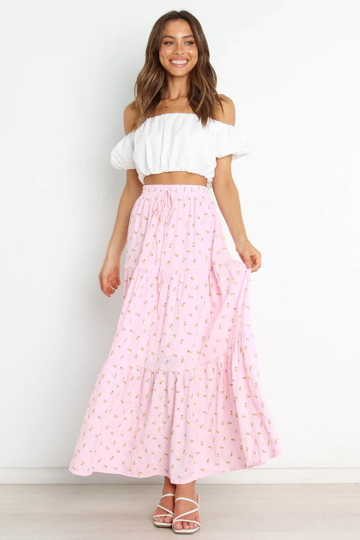 Blush Pink Floral Withdraw Maxi Skirts