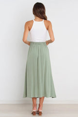 Olive Green Button Down Midi Skirts