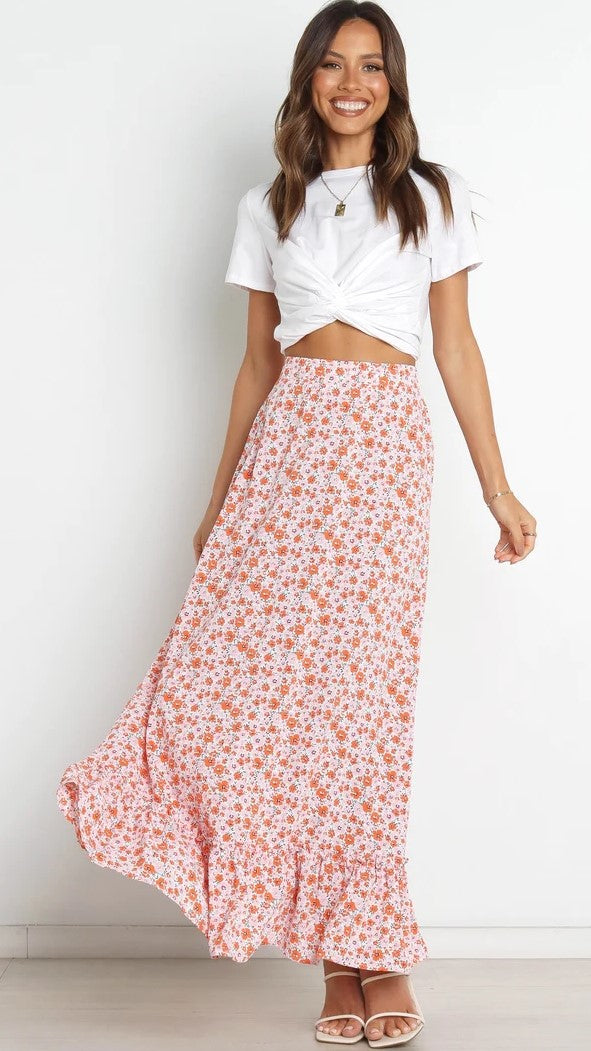 Pink Floral Maxi Skirts