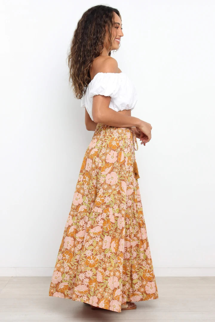 Mustard Floral Withdraw Maxi Skirts