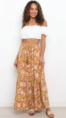 Mustard Floral Withdraw Maxi Skirts