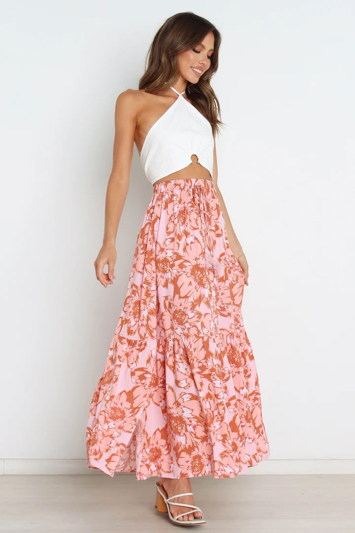 Pink Floral Withdraw Maxi Skirts