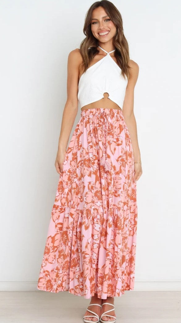 Pink Floral Withdraw Maxi Skirts