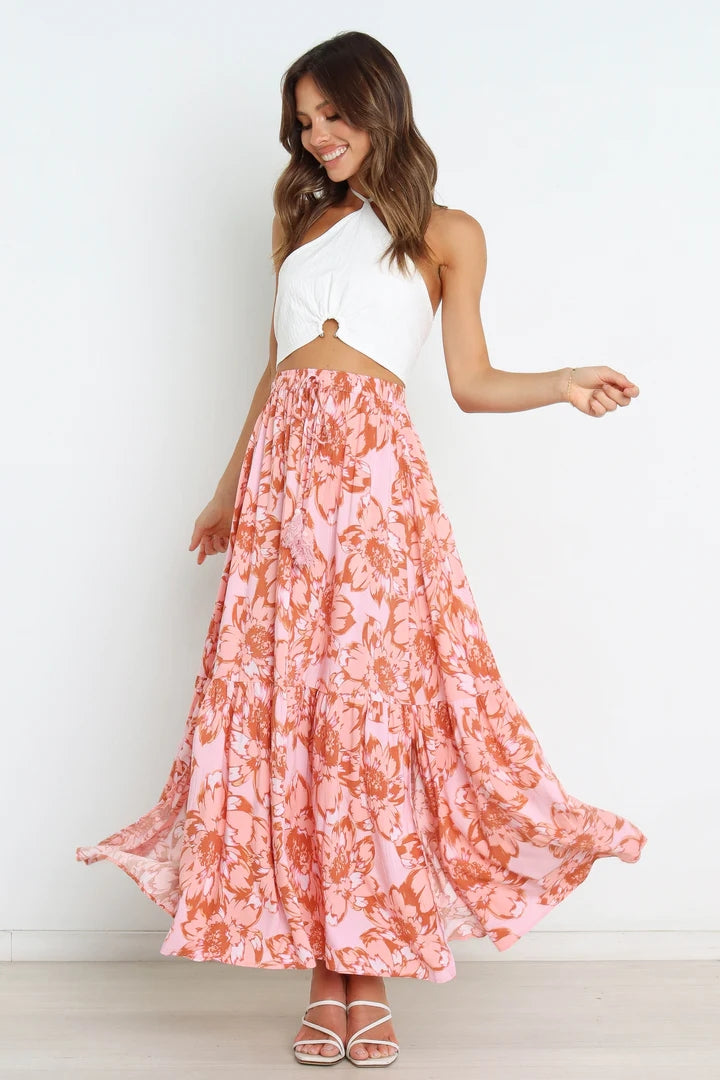 Pink Floral Withdraw Maxi Skirts