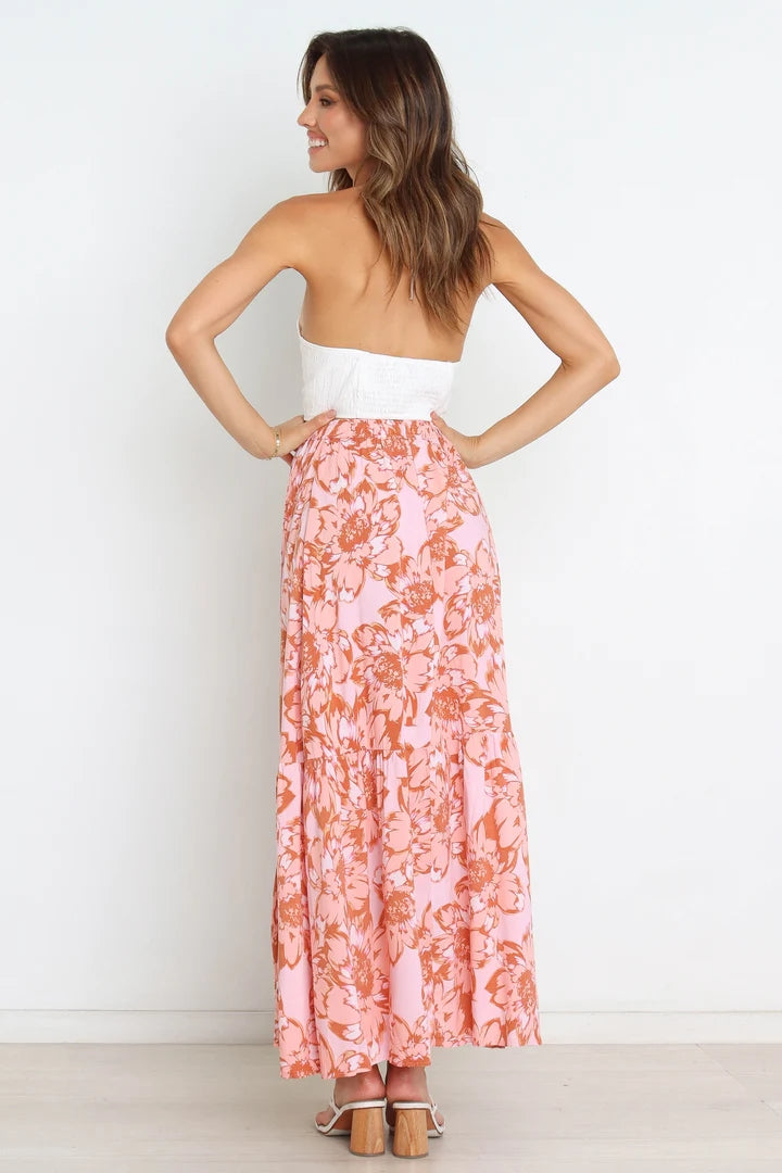 Pink Floral Withdraw Maxi Skirts