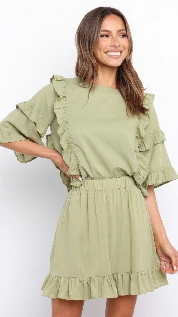 Olive Green A-Line Mini Skirt