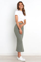 Green Ribbed Knit Midi Skirts