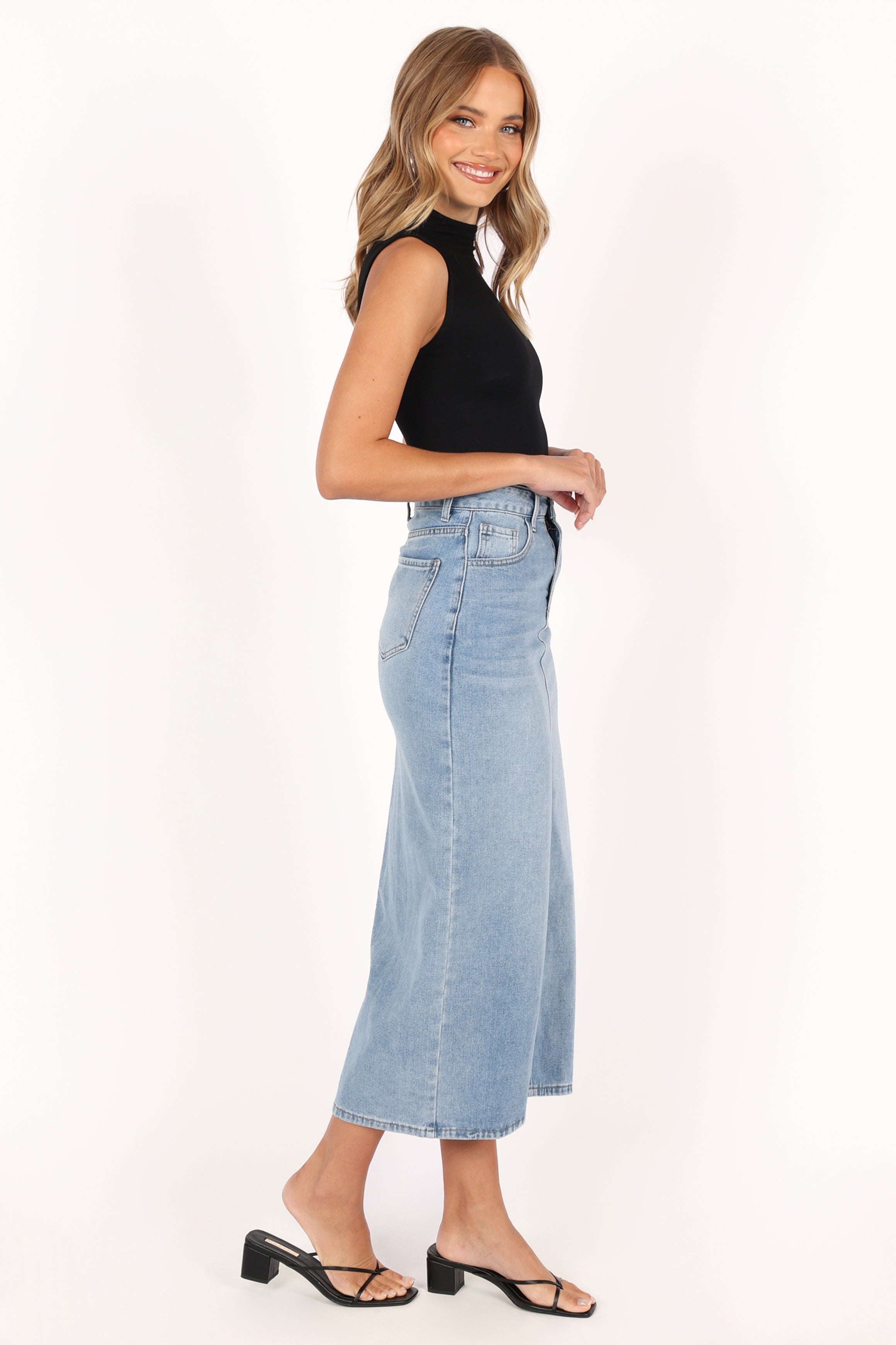 Dana Denim Midi Skirt - Blue Wash