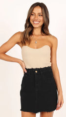 Black Solid Denim Mini Skirt