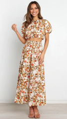 Orange Floral Side Slit Midi Skirts