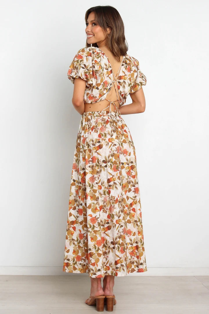 Orange Floral Side Slit Midi Skirts