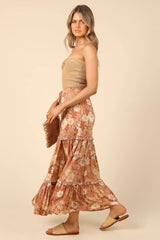 Brown Floral Midi Skirts