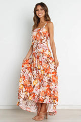 Orange Floral Midi Skirts