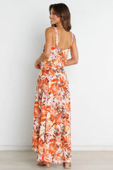 Orange Floral Midi Skirts