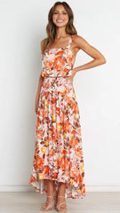 Orange Floral Midi Skirts